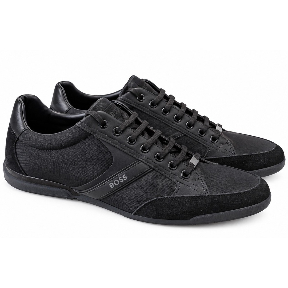 Hugo Boss Saturn Low Profile Black Leather Suede Sneakers 50471235 Mens 11 44